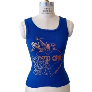 Vintage Radio CPR 97.5 Community Powered Radio Tank Top Blue Women’s Large Punk